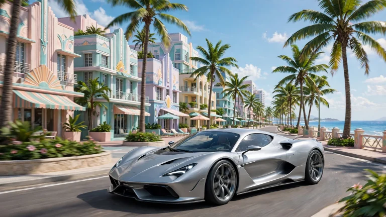 Grotti Furia GTA 6: silver supercar on a Vice Beach boulevard